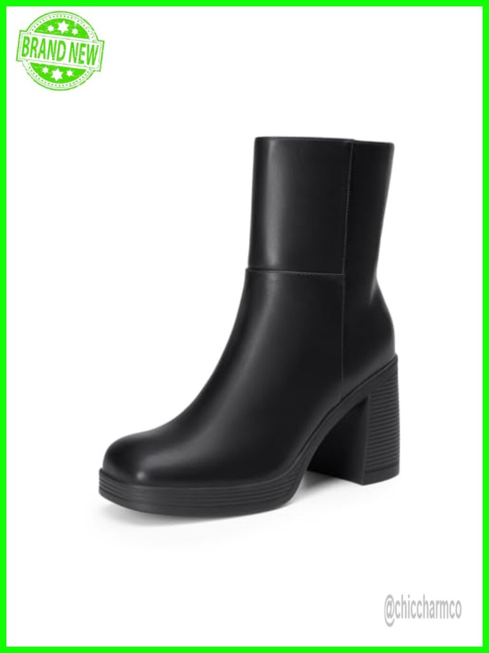 Women's Platform Gogo Ankle Boots Faux Leather Chunky Heel Square Toe